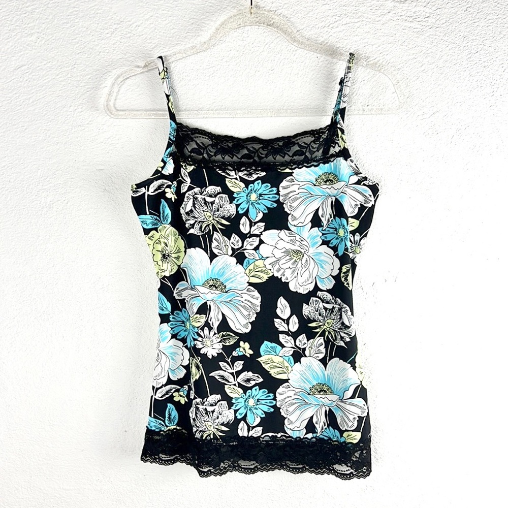 MAURICES | 💐Floral Print Stretchy Lace Trim Spaghetti Strap Tank Top Cami